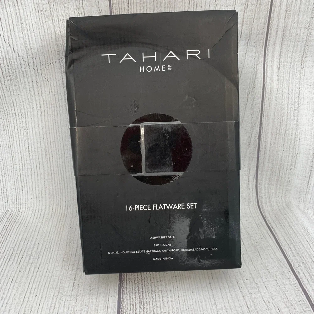 Tahari Home Flatware Set Service for 4 Gold Modern Open Loop Handle 16-Piece